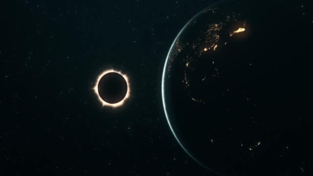 Total Solar Eclipse Seen From Outer Space (Horizontal Movement)