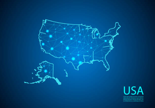 istock Abstract mash line and point scales on dark background with map of usa. Best Internet Concept of America business from concepts series. Wire frame 3D mesh polygonal network line and dots. 1143675718