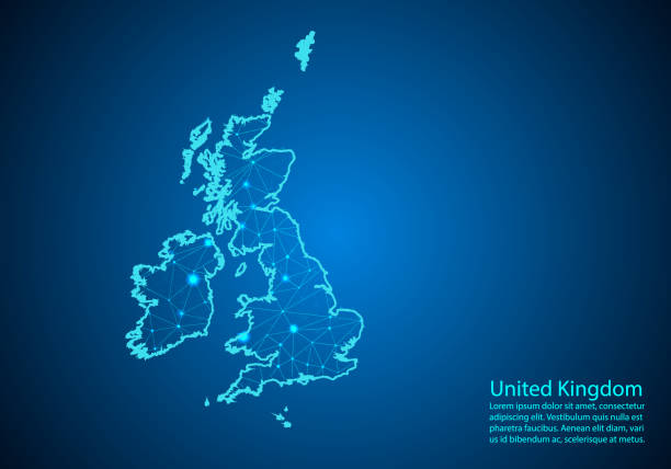 istock Abstract mash line and point scales on dark background with map of United Kingdom. Best Internet Concept of UK business from concepts series. Wire frame 3D mesh polygonal network line and dots. 1143675822