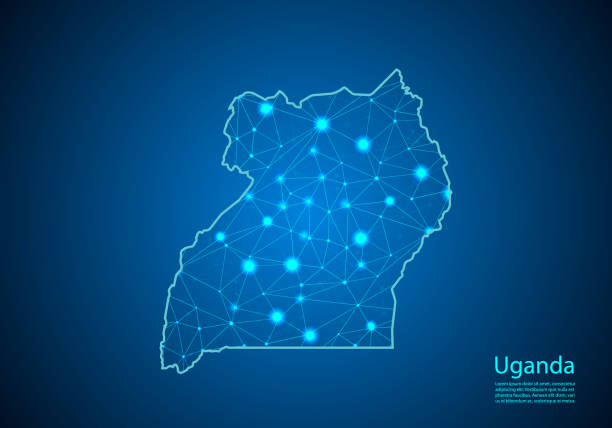 istock Abstract mash line and point scales on dark background with map of uganda. Best Internet Concept of uganda business from concepts series. Wire frame 3D mesh polygonal network line and dots. 1143676152