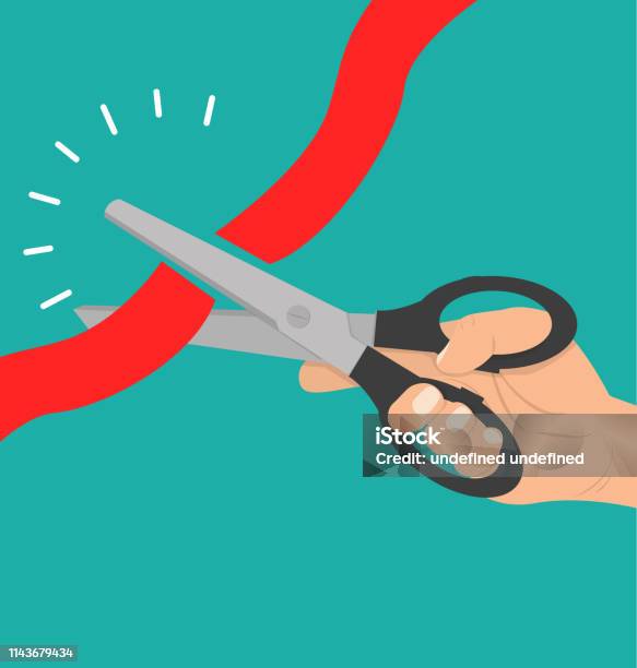 Hand Holding Scissors Cutting Red Ribbon Concept Stock Illustration - Download Image Now - Adult, Business, Businessman