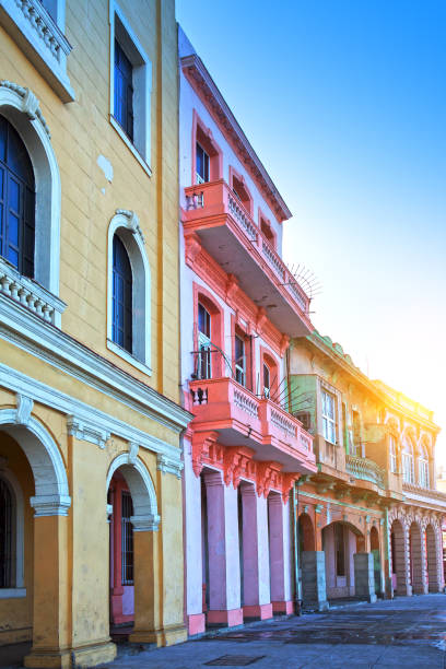 bright houses on the street of old Havana, Cuba stock photo