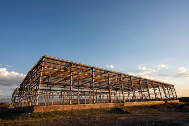istock The building's steel structure is set against the dusk sky 1143685663