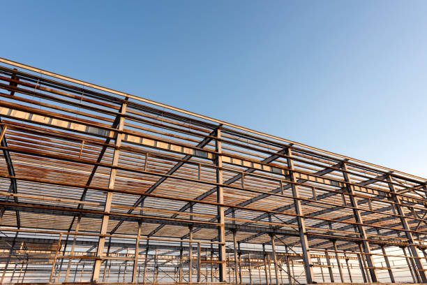 istock The building's steel structure is set against the dusk sky 1143685664