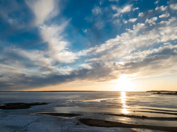 Sunset on the horizon in nature in Close-up