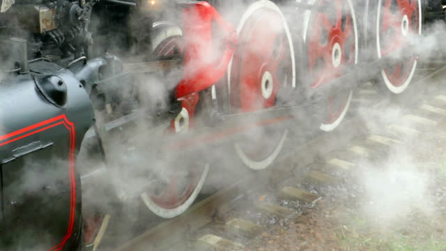 wheels of an old steam locomotive  - (with sound)
