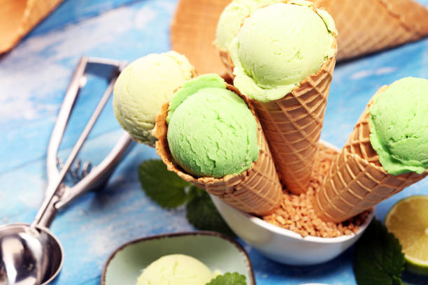 istock Green tea matcha mint ice cream with coconut milk. 1143692305