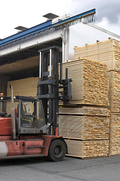 istock Lumber industry - transport finished planks 114369453