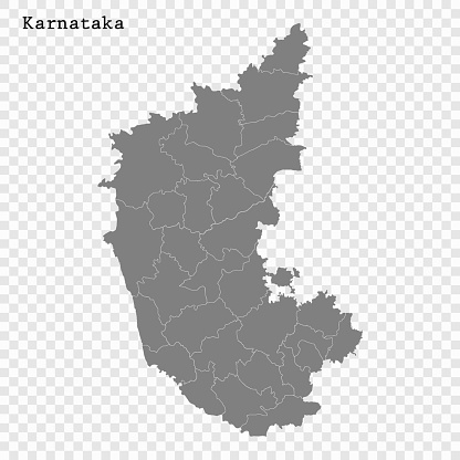 High Quality map of Karnataka is a state of India, with borders of the districts