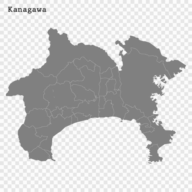 ÐÐ»Ñ ÐнÑеÑнеÑа High Quality map of Kanagawa is a prefecture of Japan with borders of the districts honshu stock illustrations