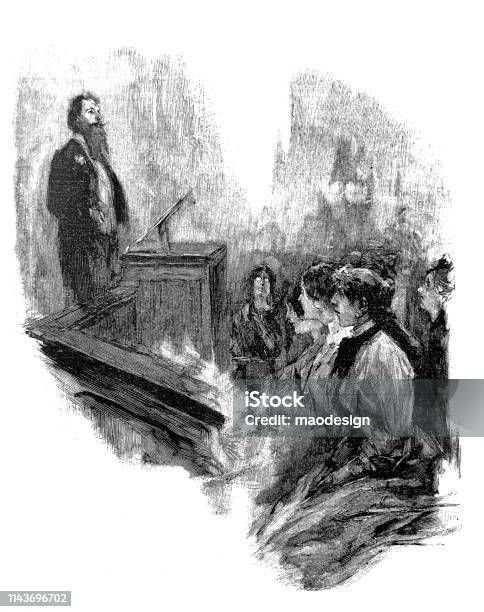 Speech At University 1896 Stock Illustration - Download Image Now - Professor, Old, The Past