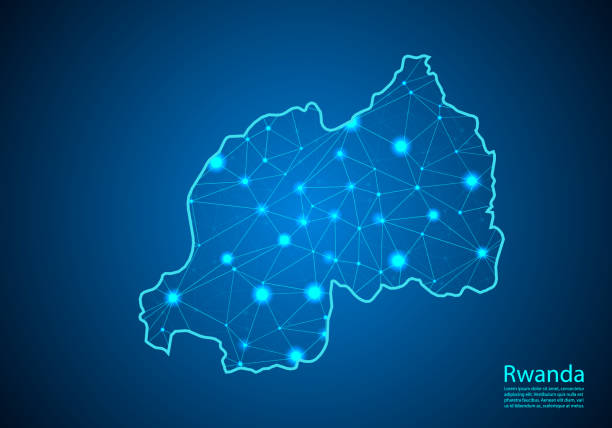 istock Abstract mash line and point scales on dark background with map of rwanda. Best Internet Concept of rwanda business from concepts series. Wire frame 3D mesh polygonal network line and dots. 1143697313