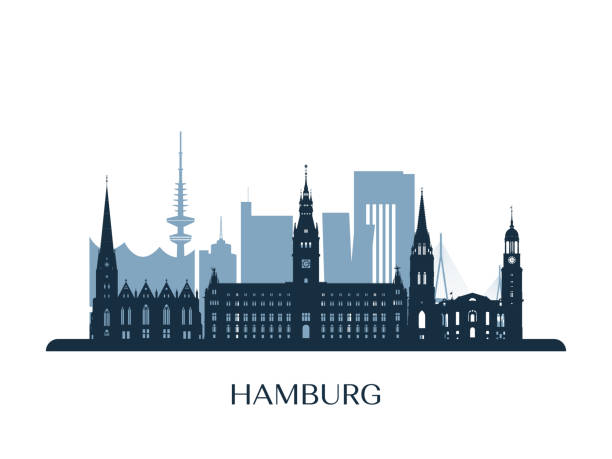 гамбургский горизонт, монохромный силуэт. векторная иллюстрация. - hamburg stock illustrations
