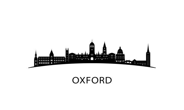 oxford şehir silüeti. siyah cityscape beyaz arka planda izole. vektör banner. - oxford oxfordshire stock illustrations