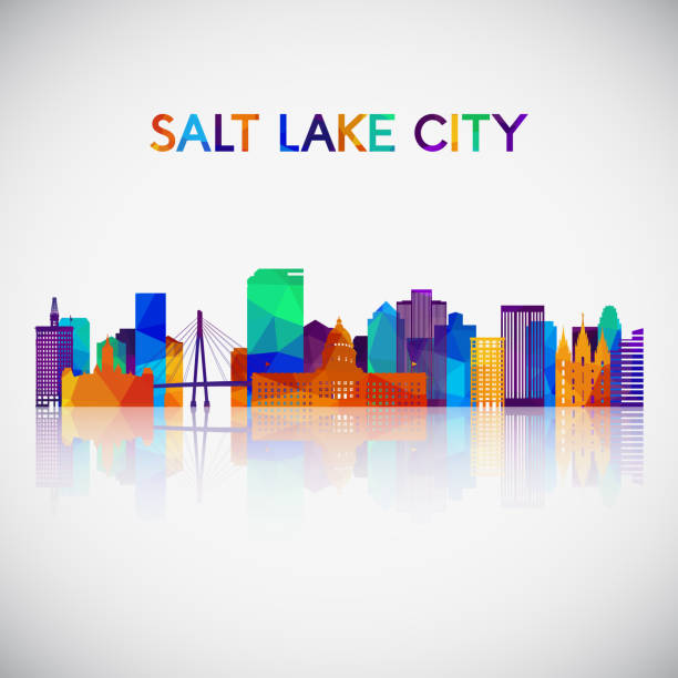 illustrazioni stock, clip art, cartoni animati e icone di tendenza di la silhouette dello skyline della città di salt lake in uno stile geometrico colorato. simbolo per il tuo disegno. illustrazione vettoriale. - salt lake city illustrations