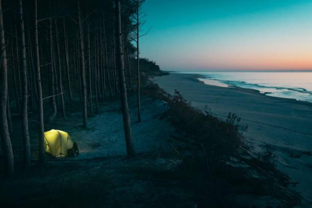Beach camp at night. Nature retreat