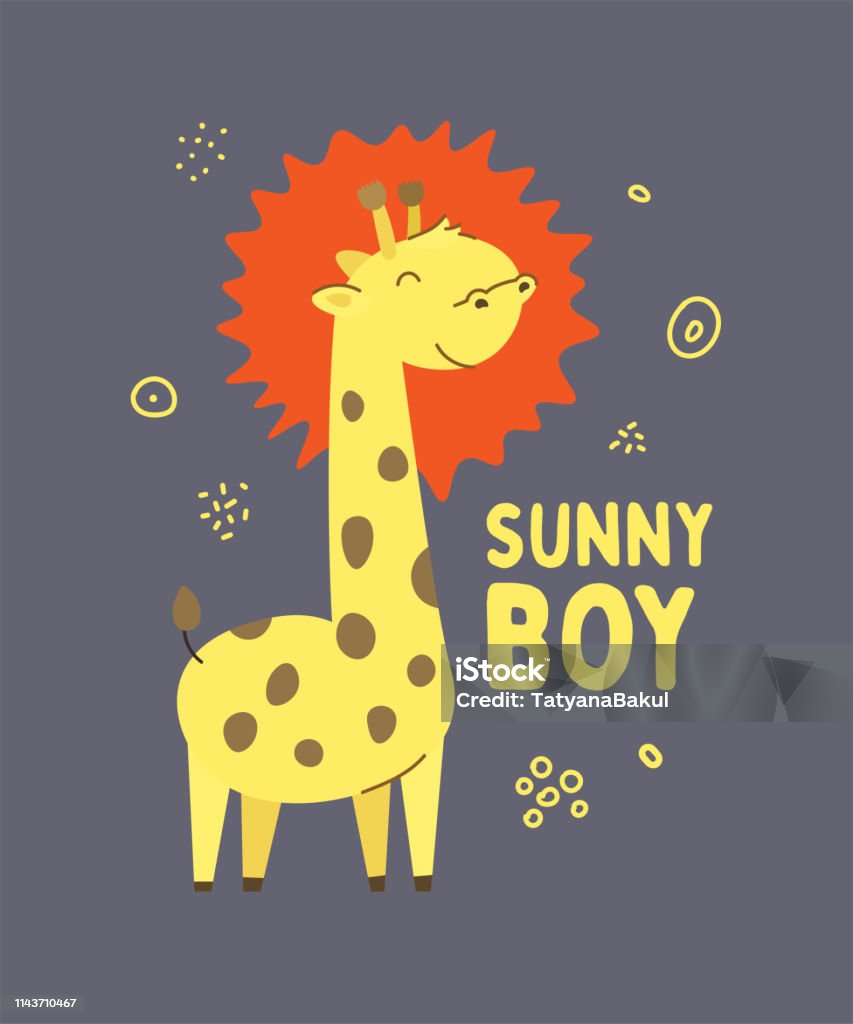 Cute Spotted Little Giraffe Smiling Text Sunny Boy Animal Kingdom Set  Superkawaii And Adorable Animals Cartoon Character And Lettering Flat  Illustration For Kids Poster Tshirt And Other Art Stock Illustration -  Download