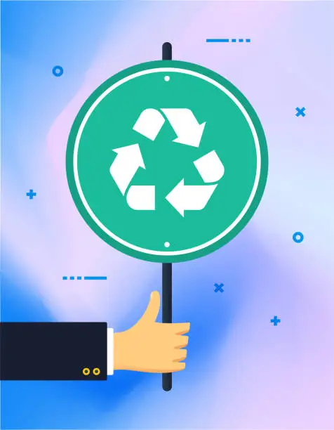 Vector illustration of Hand Holding Waste Recycling Banner Sign