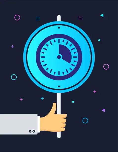 Vector illustration of Hand Holding Time Limit Banner Sign