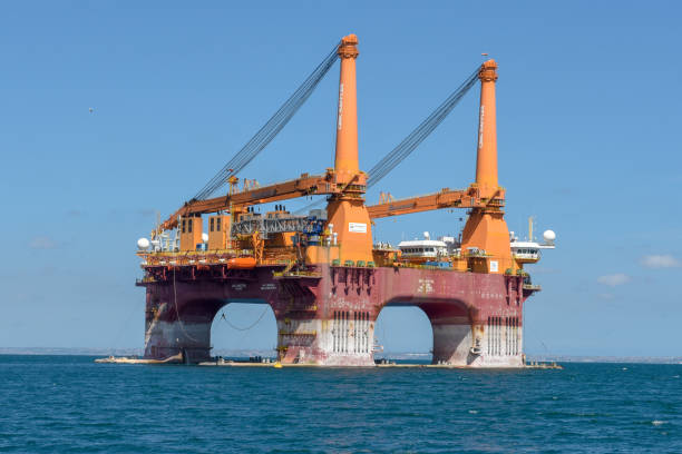 Offshore oil drilling platform near Salvador de Bahia on Brazil stock photo