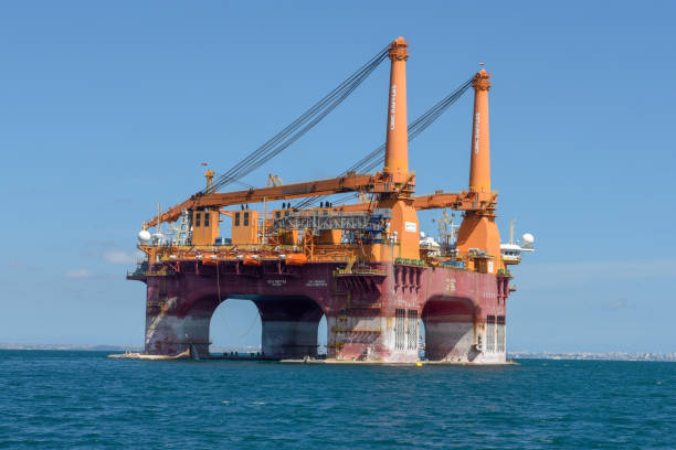 Offshore oil drilling platform near Salvador de Bahia on Brazil stock photo