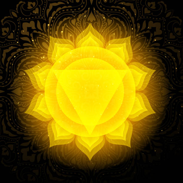 manipura chakra-farb-symbol. solar plexus chakra. - bauchnabel stock-grafiken, -clipart, -cartoons und -symbole