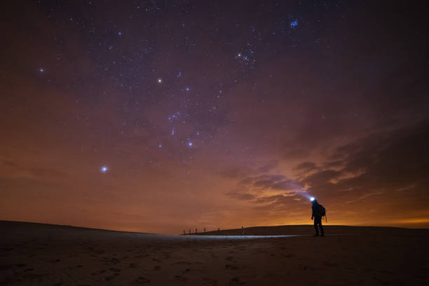 istock Looking at night sky above sea 1143718335