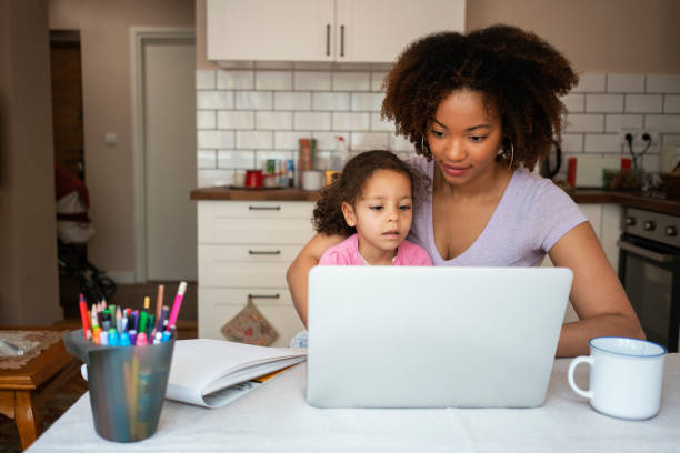 istock Mother and daughter using laptop at home 1143719451