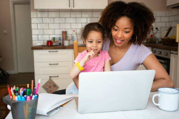 istock Mother and daughter using laptop at home 1143719522