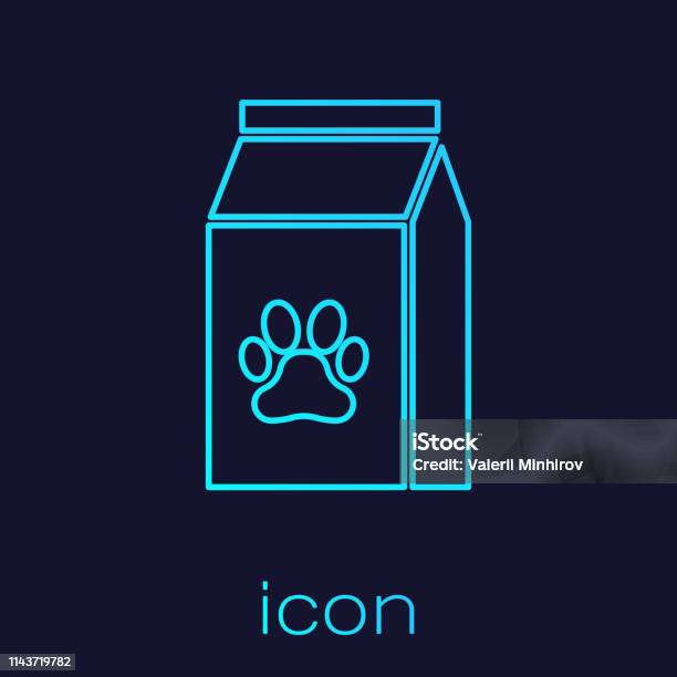 Turquoise Bag Of Food For Pet Line Icon Isolated On Blue Background Food For Animals Pet Food Package Dog Or Cat Paw Print Vector Illustration Stock Illustration - Download Image Now