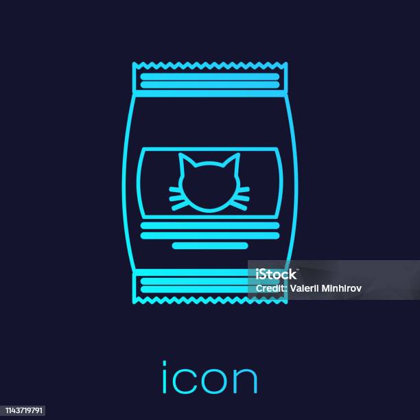 Turquoise Bag Of Food For Cat Line Icon Isolated On Blue Background Food For Animals Pet Food Package Vector Illustration Stock Illustration - Download Image Now