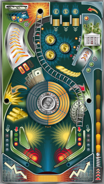 Pinball Game - Money and Finance Theme A highly detailed and colourful pinball game in the theme of money, finance, economy and wealth. pinball machine stock illustrations