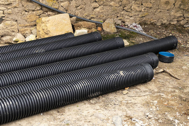 istock sewage line and thick pipes laying, sewage work, 1143720652