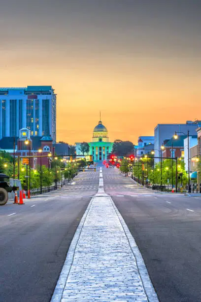 Montgomery, Alabama, USA with the State Capitol at dawn.