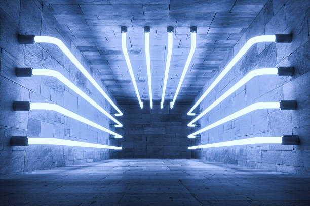 istock 3d rendering, glowing magic lines in anbanoned room, dark background 1143727475