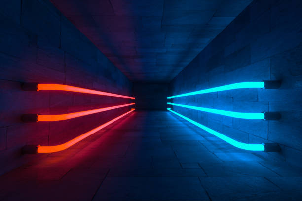 istock 3d rendering, glowing magic lines in anbanoned room, dark background 1143727986