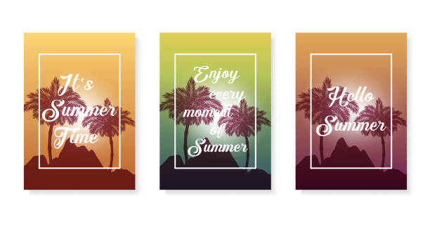 istock Colorful vector poster set. Illustration of palm, summer background. Eps10 1143728572