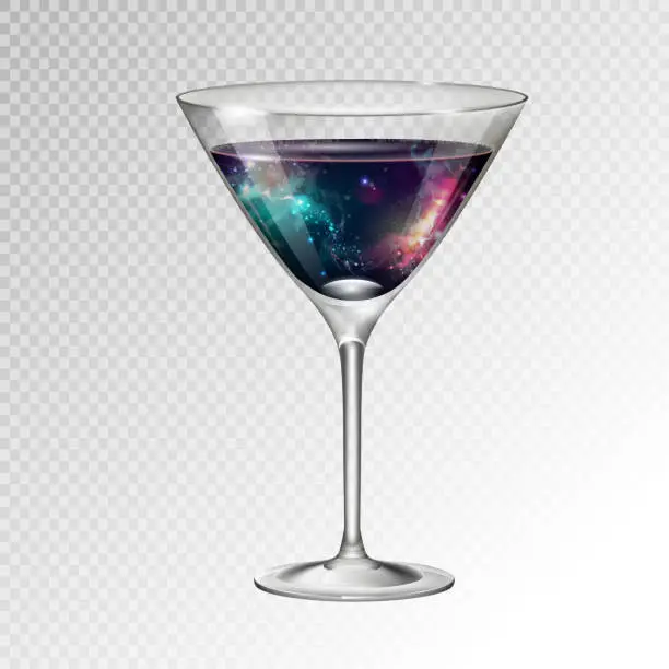 Vector illustration of Vector illustration of realistic cocktail glass with space background inside