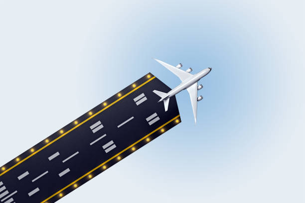 avião de passageiros tira vista superior - runway airplane airport three dimensional shape - fotografias e filmes do acervo