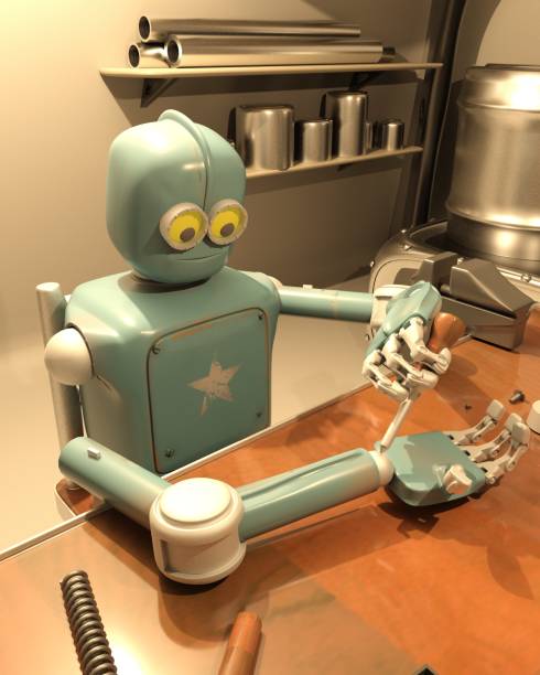 istock Retro robot is repairing his hand ,3d rendering 1143729677