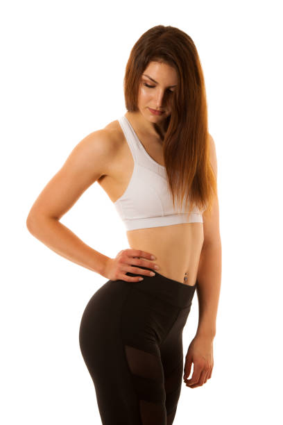 istock Active young sporty hispanic woman workout with dumbbells isolateda 1143734637