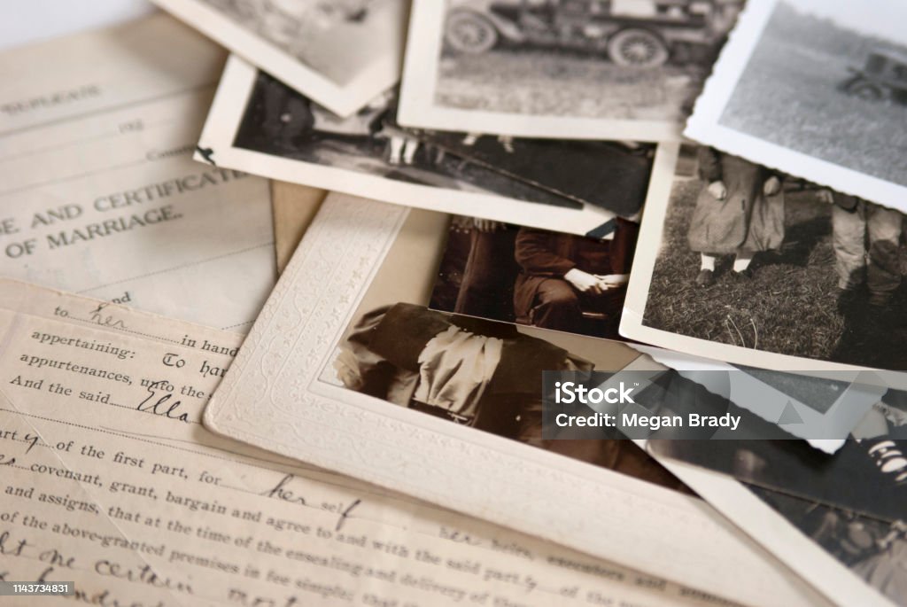Alte Familiengeschichte Genealogie und Dokumente 1 - Lizenzfrei Geschichtlich Stock-Foto