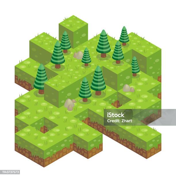 Illustration Of Isometric Forest Stock Illustration - Download Image Now - Island, Isometric Projection, Cube Shape