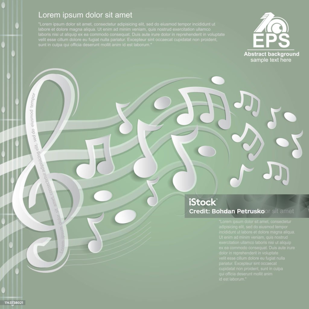 light green music background with white treble clef and other notes on stave from paper Backgrounds stock vector