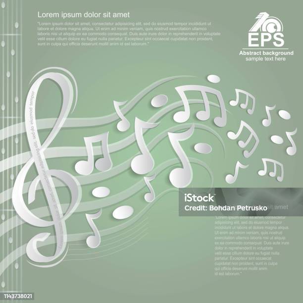 Light Green Music Background With White Treble Clef And Other Notes On Stave From Paper Stock Illustration - Download Image Now