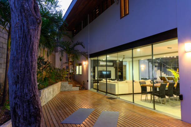istock Modern luxury home at dusk 1143738906