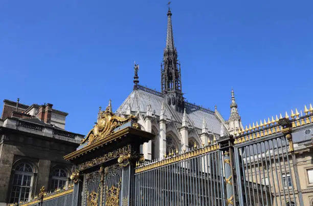 Church of Saint-Chapelle and fence of the Court of Justice in Paris, France