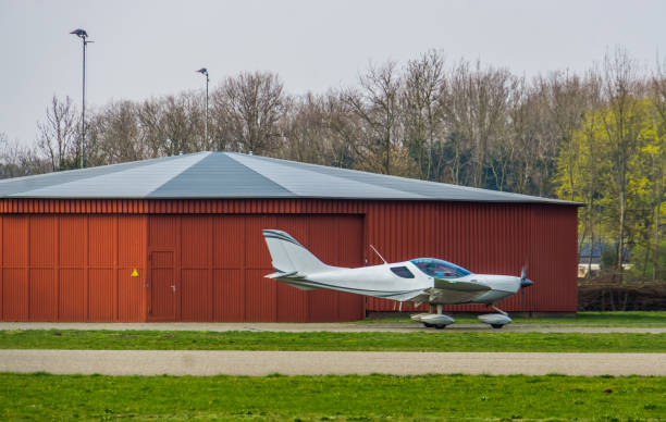 stunt airplane taking off, recreational sports and hobbies, air transportation, , airport breda seppe, bosschenhoofd, the netherlands, 30 march, 2019 - stunt airplane air air vehicle imagens e fotografias de stock