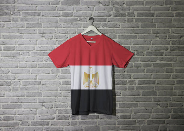istock Egypt flag on shirt and hanging on the wall with brick pattern wallpaper. 1143740625