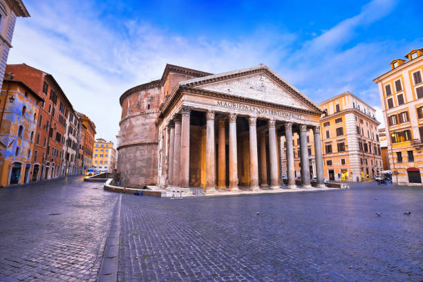 panteón cuadrado antiguo hito en la ciudad eterna de roma vista - ancient rome rome fountain pantheon rome fotografías e imágenes de stock